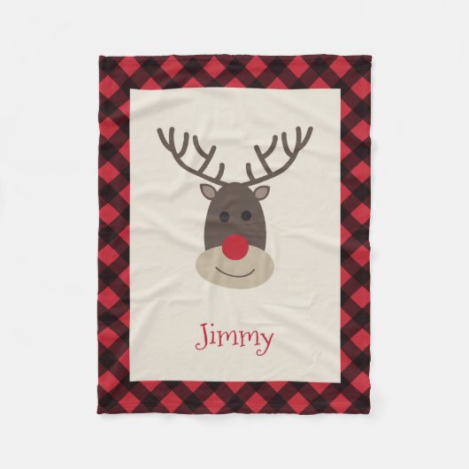 Rudolph Reindeer Personalized Fleece Blanket (Voorkant)