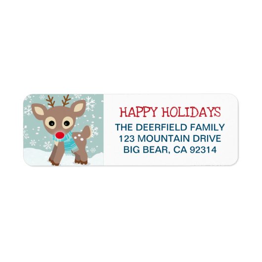 Rudolph Reindeer Snowflake - kerstadres Etiket (Voorkant)