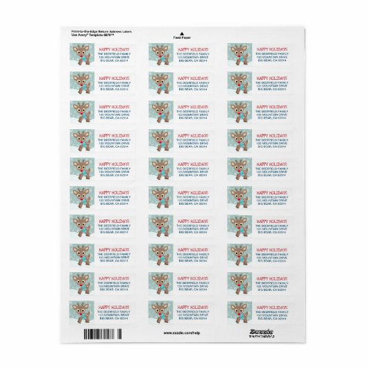 Rudolph Reindeer Snowflake - kerstadres Etiket (Full Sheet)