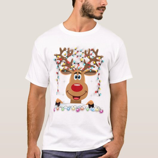 Rudolph Rood Neus Rendier T-shirt Kerstman (Voorkant)