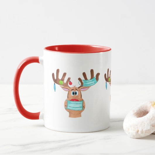 Rudolph the Face Mask Reindeer Coffee Mok (Met donut)