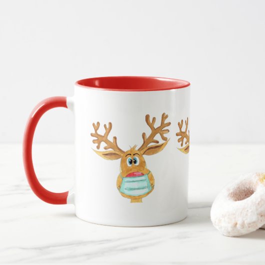 Rudolph the Face Mask Reindeer Mok (Met donut)
