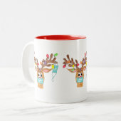 Rudolph the Face Mask Reindeer Tweekleurige Koffiemok (Voorkant links)