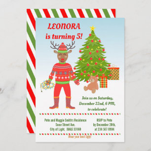 Rudolph Ugly Sweater Birthday Party Invitation Kaart