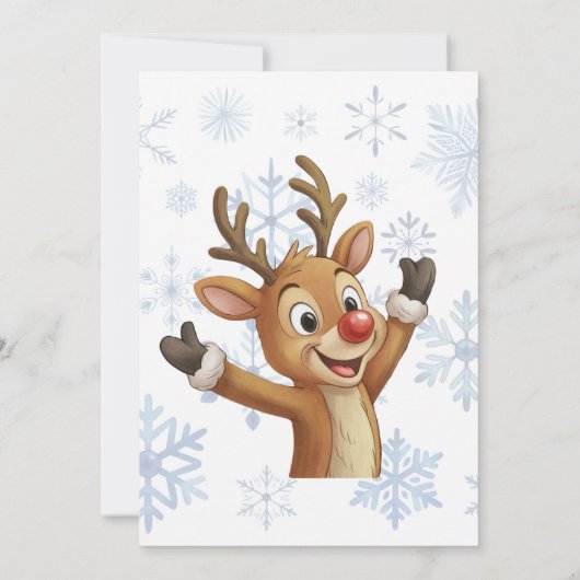 Rudolph with Blue Snowflakes Birthday Bash Kaart (Achterkant)