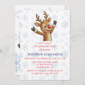 Rudolph with Blue Snowflakes Birthday Bash Kaart (Voorkant / Achterkant)