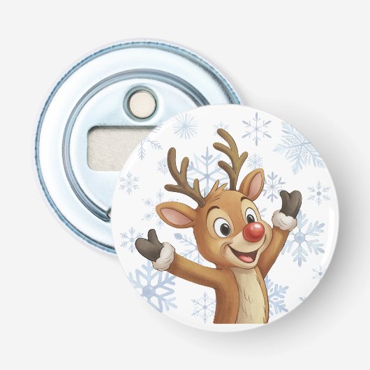Rudolph With Blue Snowflakes Button Flesopener (Voorkant)