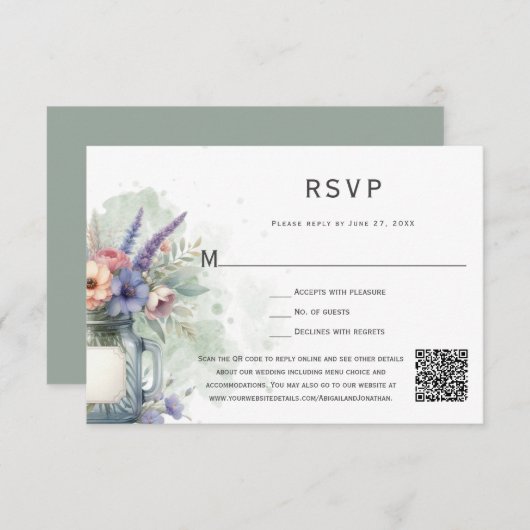 Rudtic Mason Jar Floral RSVP (Devant / Derrière)