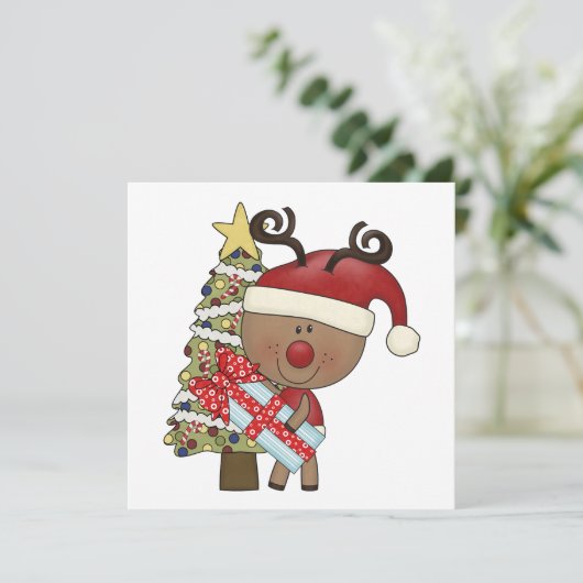 Rudy Reindeer Holiday Tree Feestdagenkaart (Staand voorkant)
