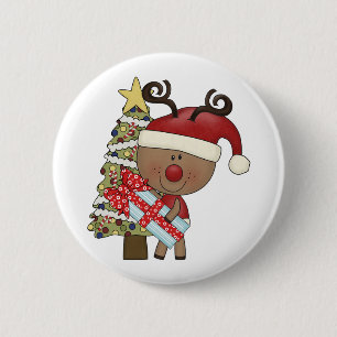Rudy Reindeer Holiday Tree Ronde Button 5,7 Cm
