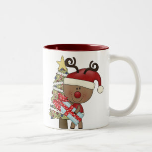 Rudy Reindeer Holiday Tree Tweekleurige Koffiemok