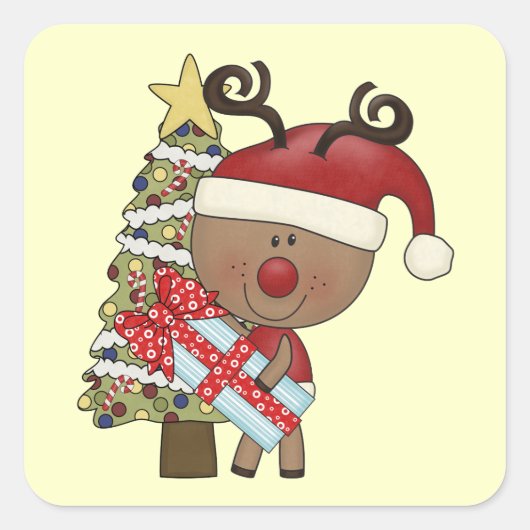 Rudy Reindeer Holiday Tree Vierkante Sticker (Voorkant)