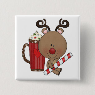 Rudy Reindeer met Cacao Vierkante Button 5,1 Cm