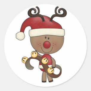Rudy Reindeer met Klokken Ronde Sticker