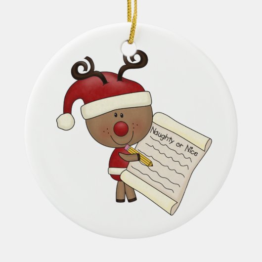 Rudy Reindeer Naughty of Nic Keramisch Ornament (Voorkant)