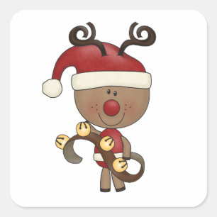 Rudy rendier met klokken vierkante sticker