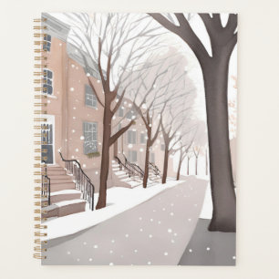 Rue de Brownstone Aquarelle d'hiver enneigé