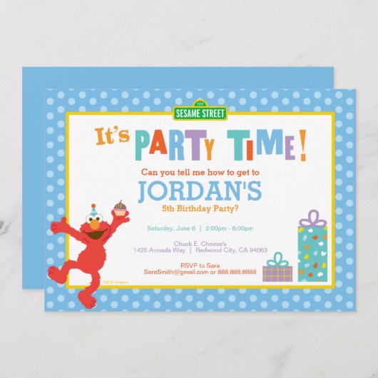 Rue Sésame | Elmo - Invitation de Cupcake Annivers (Devant / Derrière)