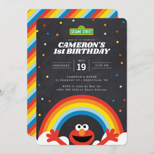 Rue Sésame | Elmo Rainbow Invitation Anniversaire (Devant / Derrière)