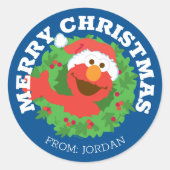 Rue Sésame | Étiquette cadeau de Noël Elmo Joyeux (Devant)