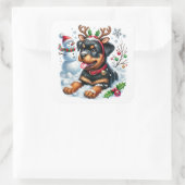 Ruff de roodneuzende Rottie! Vierkante Sticker (Tas)