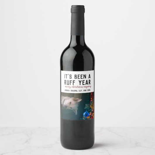 Ruff Jaar 2020 Kerstmis Pet Foto Wijn Etiket (Voorkant)