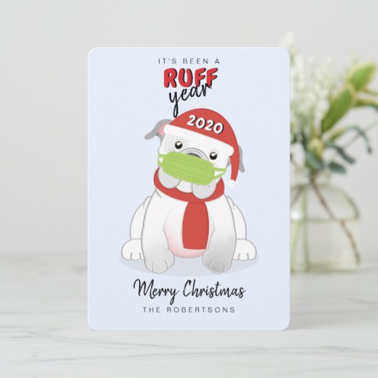 RUFF Jaar Engelse Bulldog in Face Mask Feestdagenkaart (Staand voorkant)