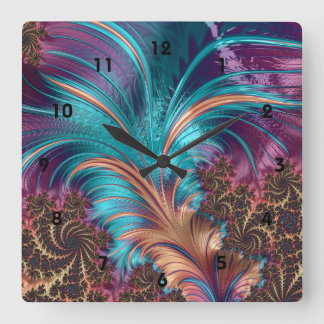Ruffle a Enkele veren Fractal Art Wall Clock Vierkante Klok
