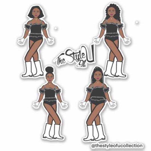 Ruffle Majorette / Dancer Stickers Zwart Diamond (Voorkant)