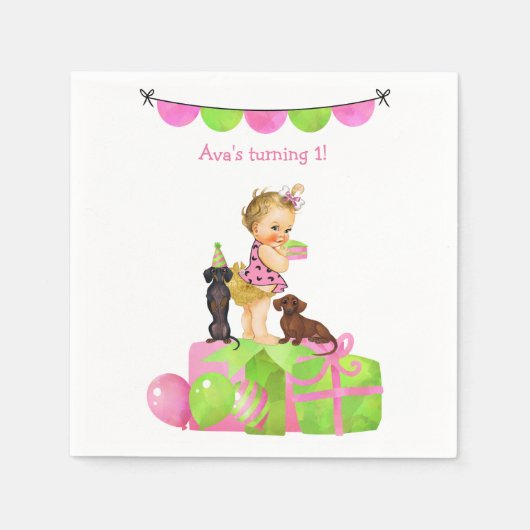 Ruffled Pants Baby Girl Dachshund Napkins Servet (Voorkant)