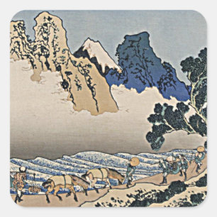 Rug Fuji berg van de Minobu-rivier Hokusai Vierkante Sticker