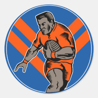Rugby competitie speler hardlopen met bal ronde sticker