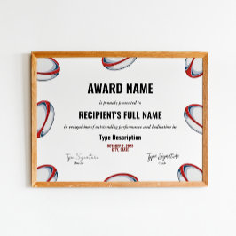 Rugby Excellence Award Certificaat - Instant Poster