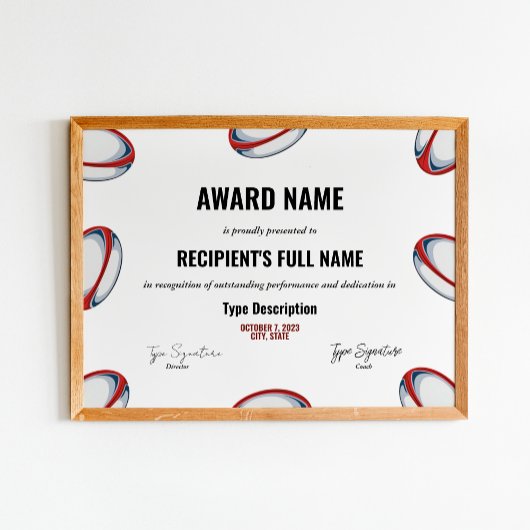 Rugby Excellence Award Certificaat - Instant Poster