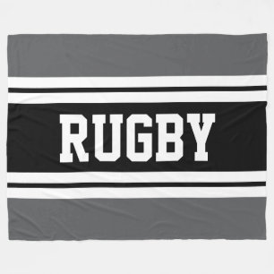 RUGBY Fun Athletic Grijs Zwart Wit Racing Stripes Fleece Deken