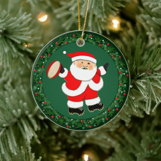 Rugby met kerstcadeau keramisch ornament (Boom)