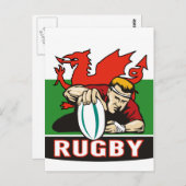 Rugby player scoring try wales flag briefkaart (Voorkant / Achterkant)