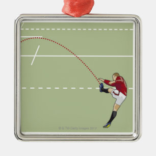 Rugby-speler die een bal in aanraking schopt, met metalen ornament