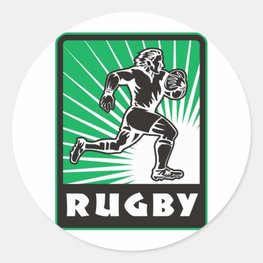 Rugby speler Hardlopen met bal Ronde Sticker (Voorkant)