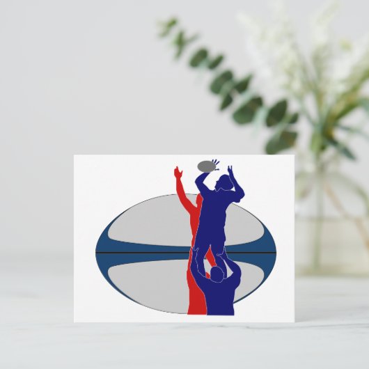 Rugby speler lineout gooien bal frankrijk briefkaart (Staand voorkant)