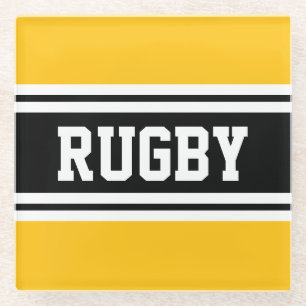 RUGBY Sportieve Helder Geel Zwart Racing Stripes Glazen Onderzetter
