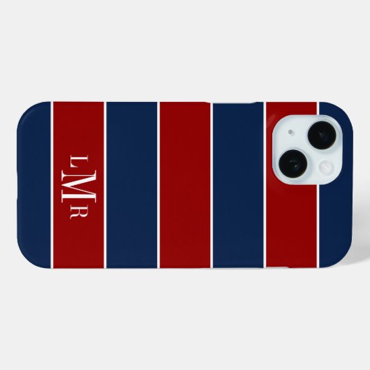Rugby Stripes 3 Letter Monogram Case-Mate iPhone Case (Achterkant (horizontaal))