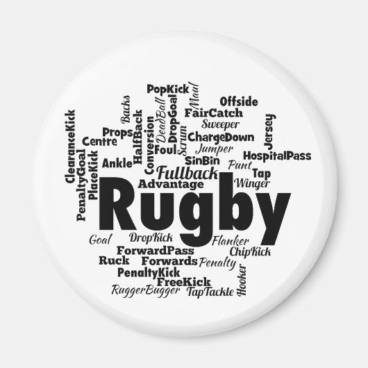 Rugby Word Cloud Magneet (Voorkant)
