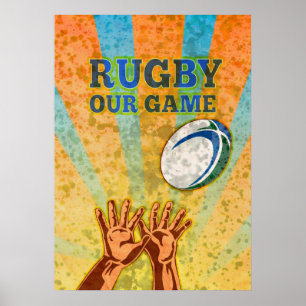 rugbyspeler pakt bal aan poster