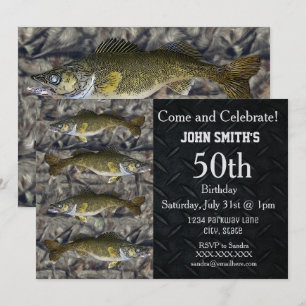 Rugged Adult Walleye Vissen Camo Verjaardag Kaart