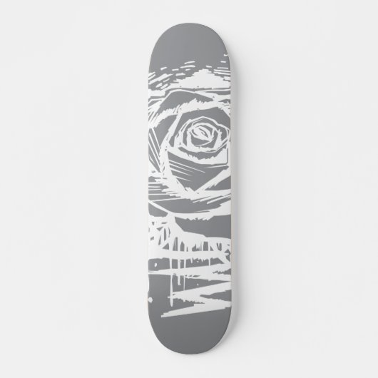 Rugged Rose Graffiti Art – White Drip Rose on Grey Skateboard (Voorkant)