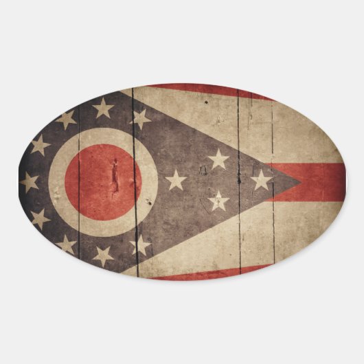 Rugged Wood Ohio Flag Ovale Sticker (Voorkant)