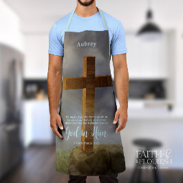 Rugged Wooden Cross Bijbelvers gepersonaliseerd Schort