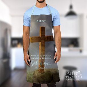 Rugged Wooden Cross Bijbelvers gepersonaliseerd Schort
