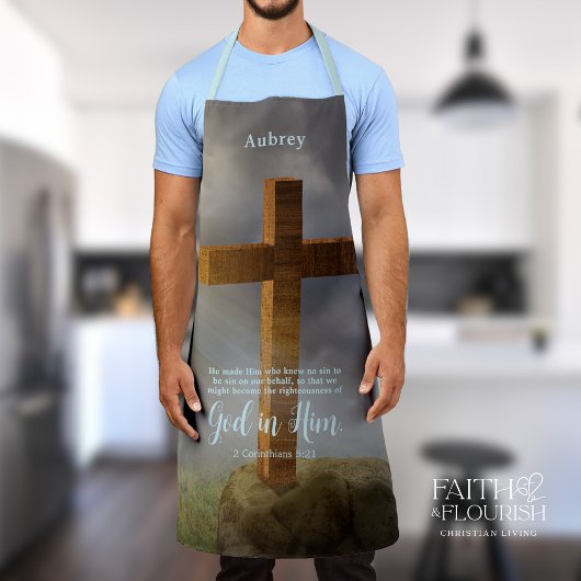 Rugged Wooden Cross Bijbelvers gepersonaliseerd Schort
